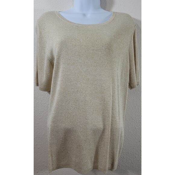 Draper's & Damon's Gold White Marled Round Neck Top Large Lightweight Stretchy - Picture 1 of 5
